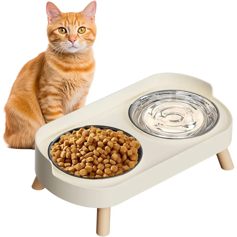 Elevated Cat Bowl, Raised Food and Water Bowl Set for Indoor Cats, Anti-Spill with 2 Stainless Steel Pet Food Bowls for Cats and
