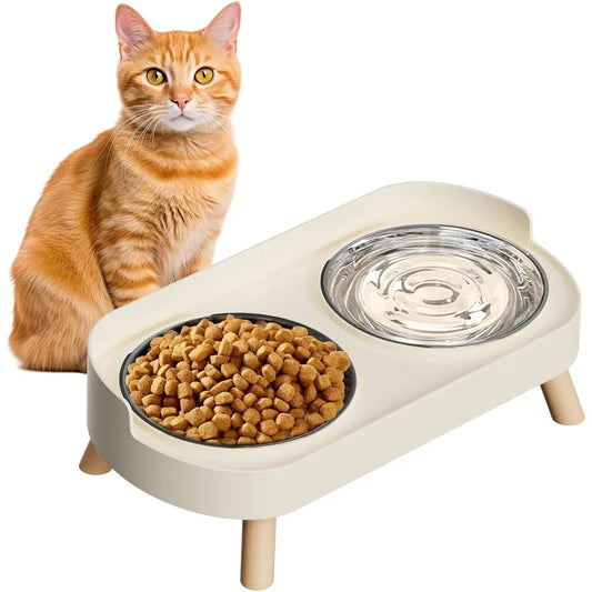 Elevated Cat Bowl, Raised Food and Water Bowl Set for Indoor Cats, Anti-Spill with 2 Stainless Steel Pet Food Bowls for Cats and