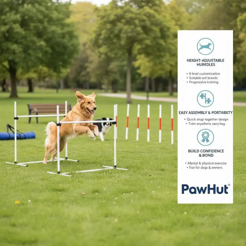 4 Pieces Dog Agility Training Equipment, Adjustable Height Jumps Hurdle with Carrying Bag for Outdoor, White