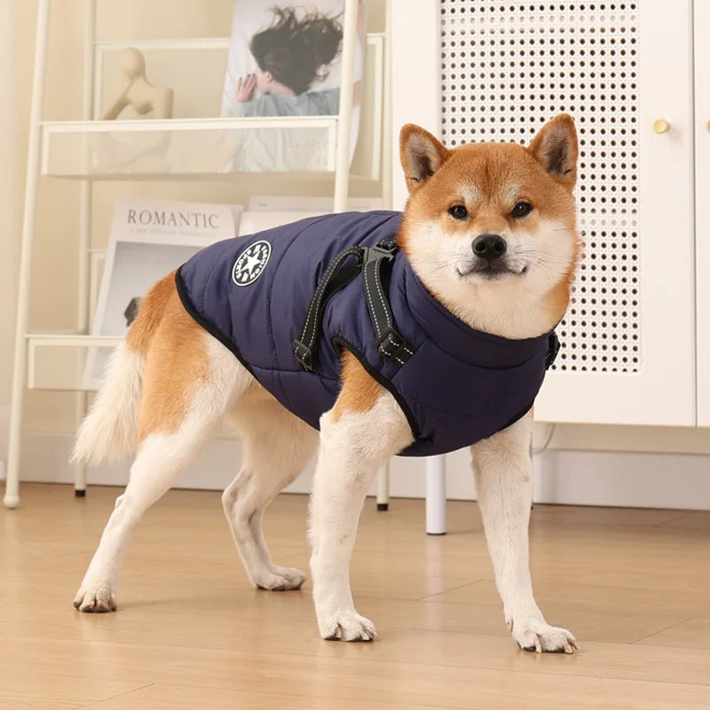Winter Dog Clothes with Harness Waterproof Warm Pet Dog Cotton Jacket for Small Large Dogs Puppy Clothing French-Bulldog Coat