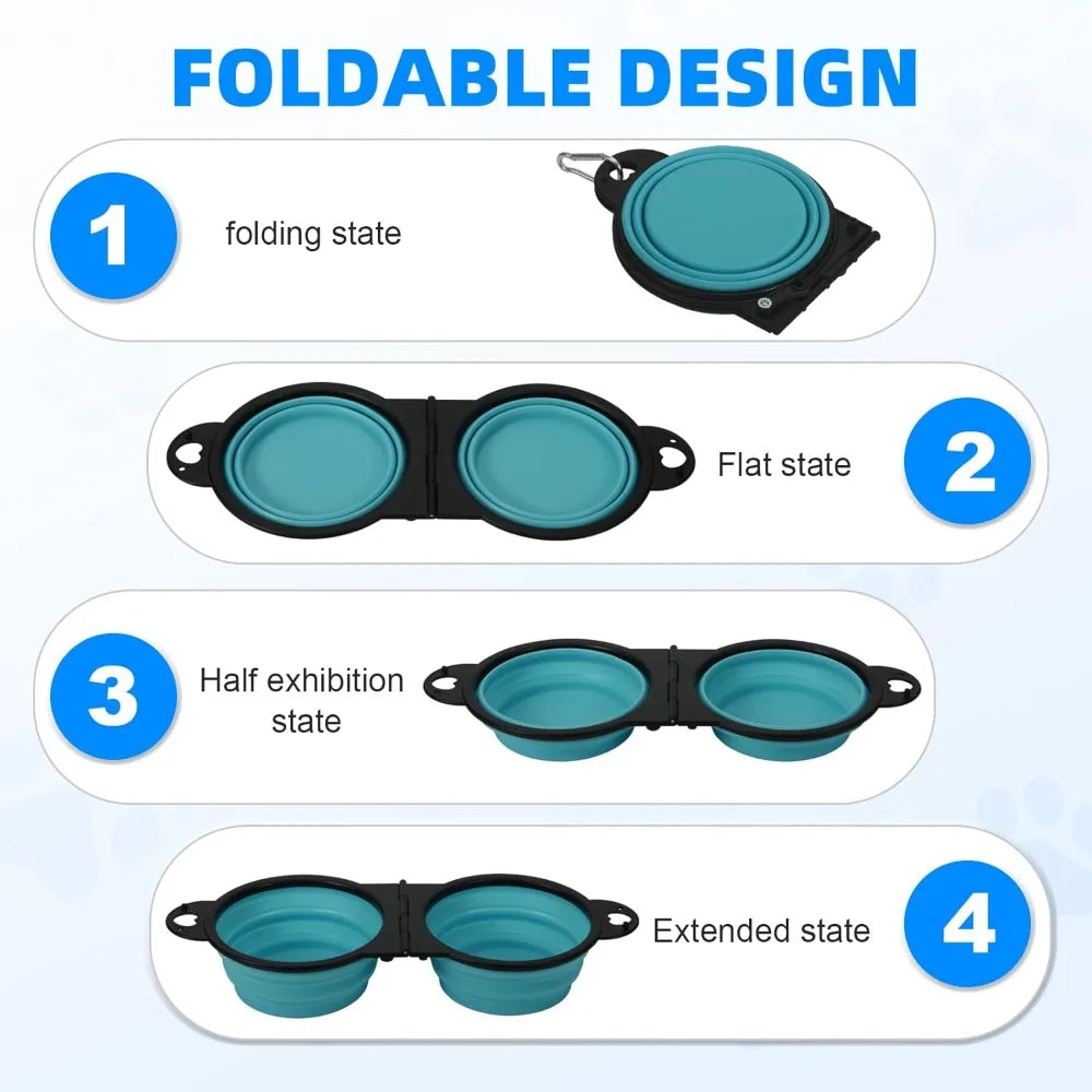 3 PCS Collapsible Pet Double Bowls Portable Dog Travel Bowl Foldable Dog Food Bowl Water Bowl for Outdoor Traveling Camping Walking Supplies, Suitable for Most Pets To Use
