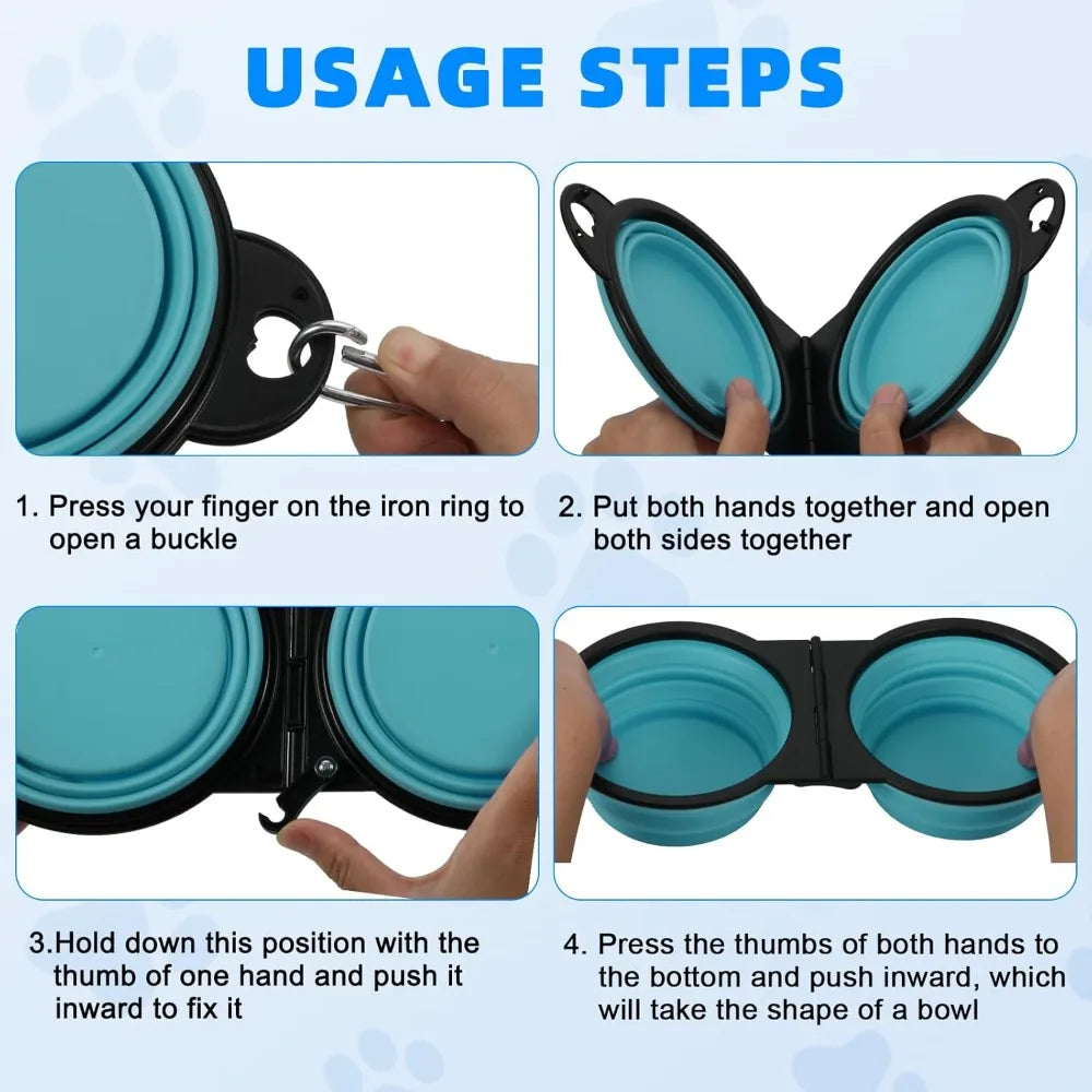3 PCS Collapsible Pet Double Bowls Portable Dog Travel Bowl Foldable Dog Food Bowl Water Bowl for Outdoor Traveling Camping Walking Supplies, Suitable for Most Pets To Use
