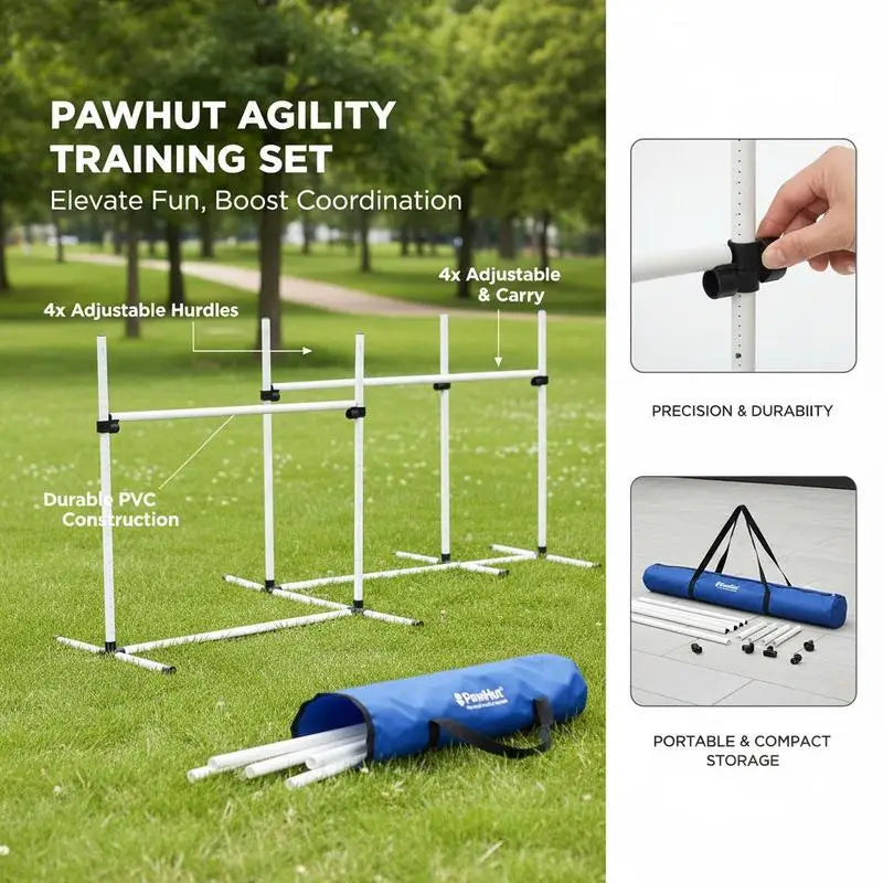 4 Pieces Dog Agility Training Equipment, Adjustable Height Jumps Hurdle with Carrying Bag for Outdoor, White