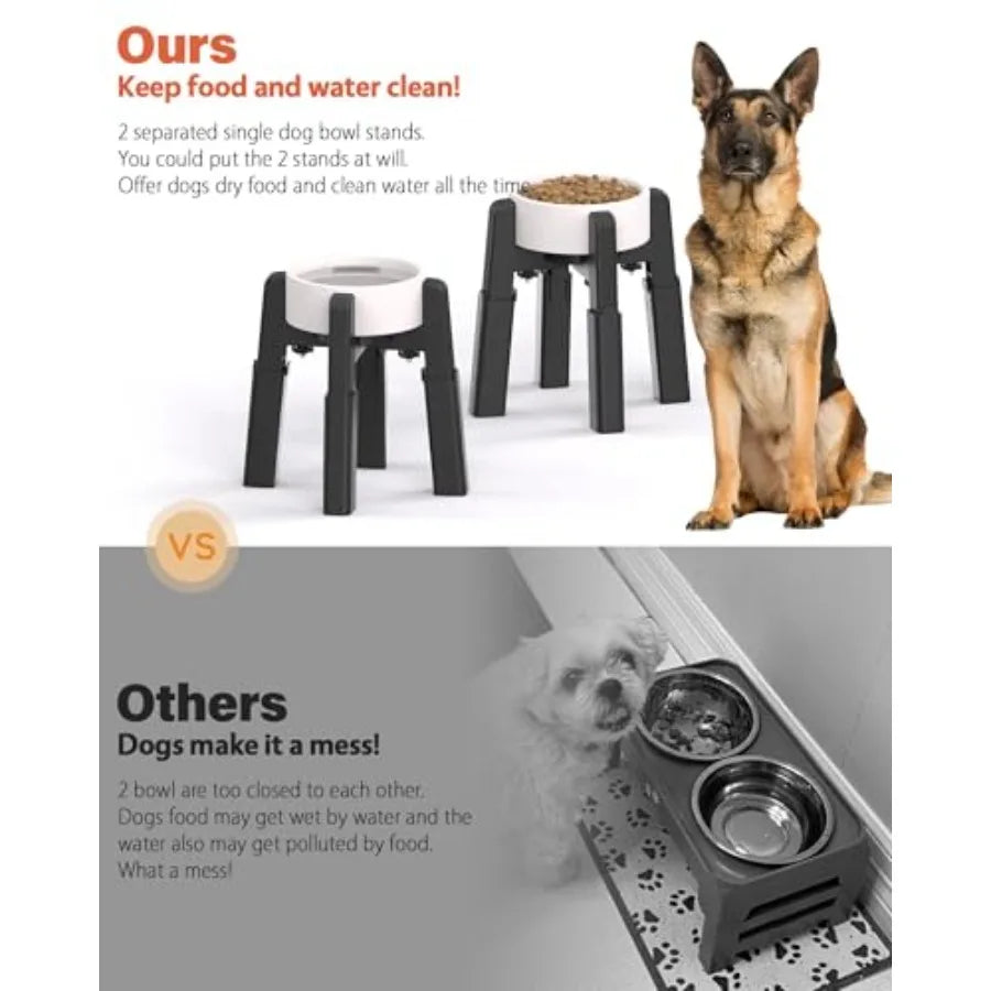 Dog Bowl Stand with Adjustable Hght and Width [2 Pack Stand Only] Elevated Pet Water Food Feeder for Medium and Large Pets Stab