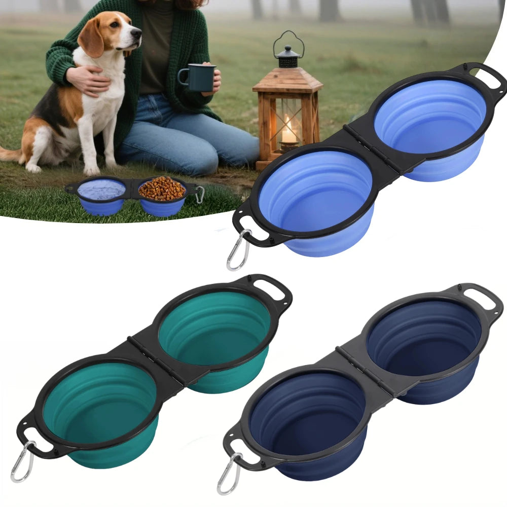 3 PCS Collapsible Pet Double Bowls Portable Dog Travel Bowl Foldable Dog Food Bowl Water Bowl for Outdoor Traveling Camping Walking Supplies, Suitable for Most Pets To Use