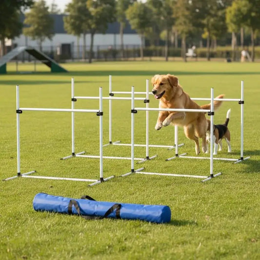 4 Pieces Dog Agility Training Equipment, Adjustable Height Jumps Hurdle with Carrying Bag for Outdoor, White