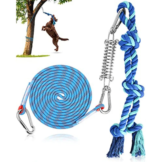 Dog Tree Tug Toy, Outdoor Hanging Spring Bungee Tether, Large Dog Durable 16ft nylon rope and steel coil hold 400lbs. Anchor on