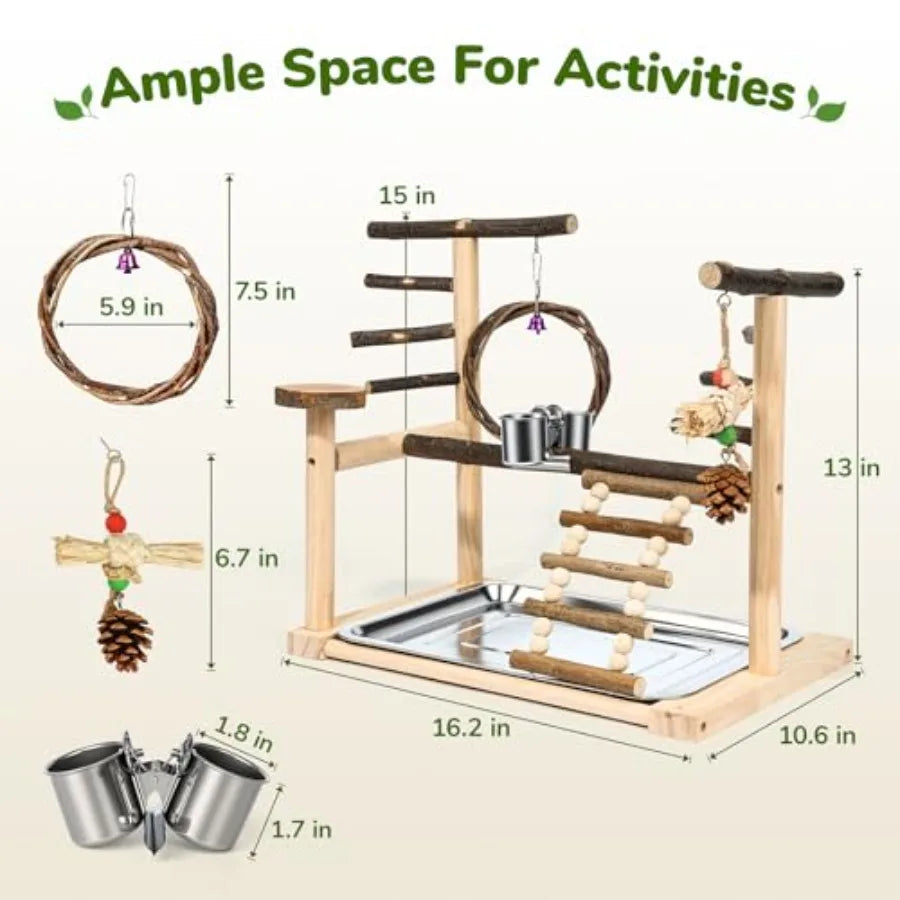 Bird Playground, Parrot Stand with Feeding Cup, Swing, Chew Toys, Removable Tray, Suitable for Small to Medium Birds, Ideal Per