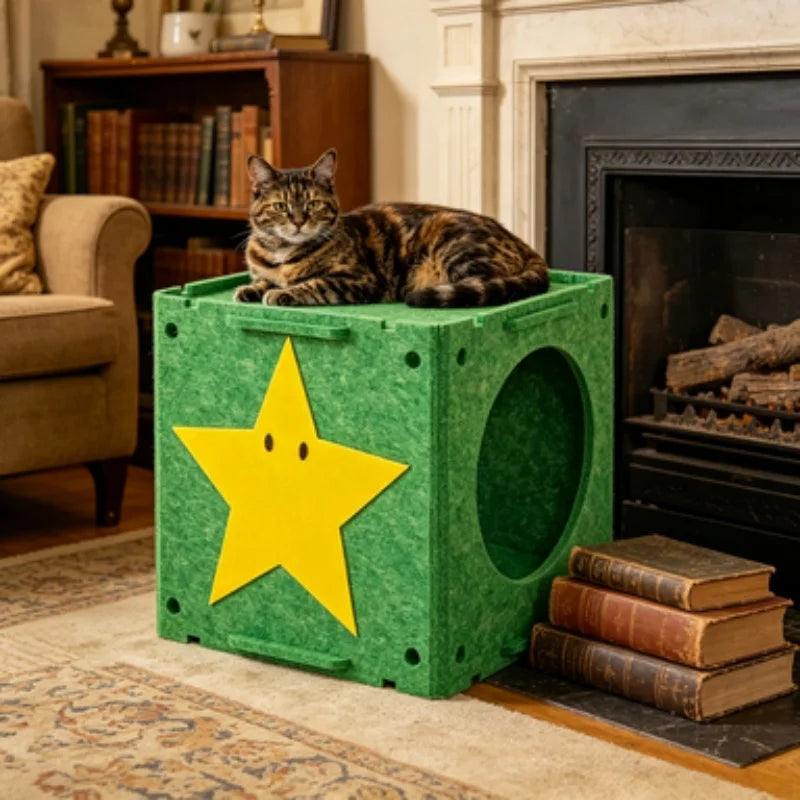 Extra Large Cartoon Cat House All-Season Enclosed Rabbit Hutch with Cat Cabinet Bed for Indoor Cats And Small Rabbits