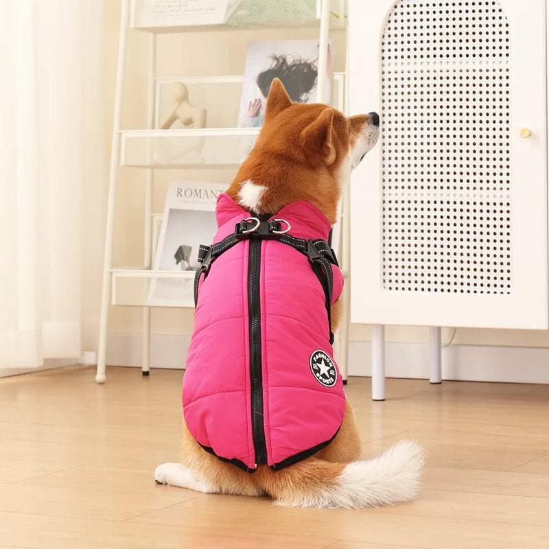 Winter Dog Clothes with Harness Waterproof Warm Pet Dog Cotton Jacket for Small Large Dogs Puppy Clothing French-Bulldog Coat