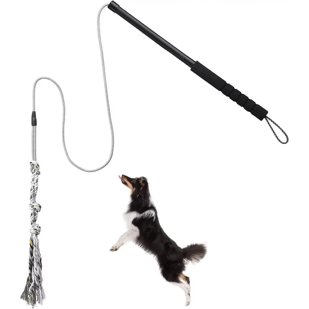 Interactive Chase and Tug o War Outdoor Dog Toys, Heavy Duty Dog Teaser Wand Chase Toys with Rope, Durable Stick Pole for Dogs O