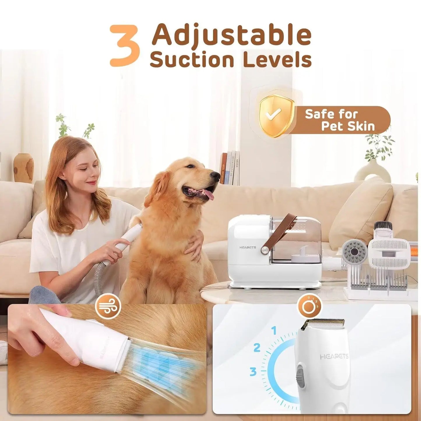 3L Low Noise Pet Grooming Vacuum Kit with 7 Tools for Home Shedding, White