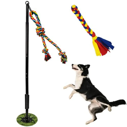 Tether Tug Toy for Dogs, Outdoor Interactive Play Equipment with 2 Ropes Adjustment Height Upgraded Spring Pole, Tug of War for
