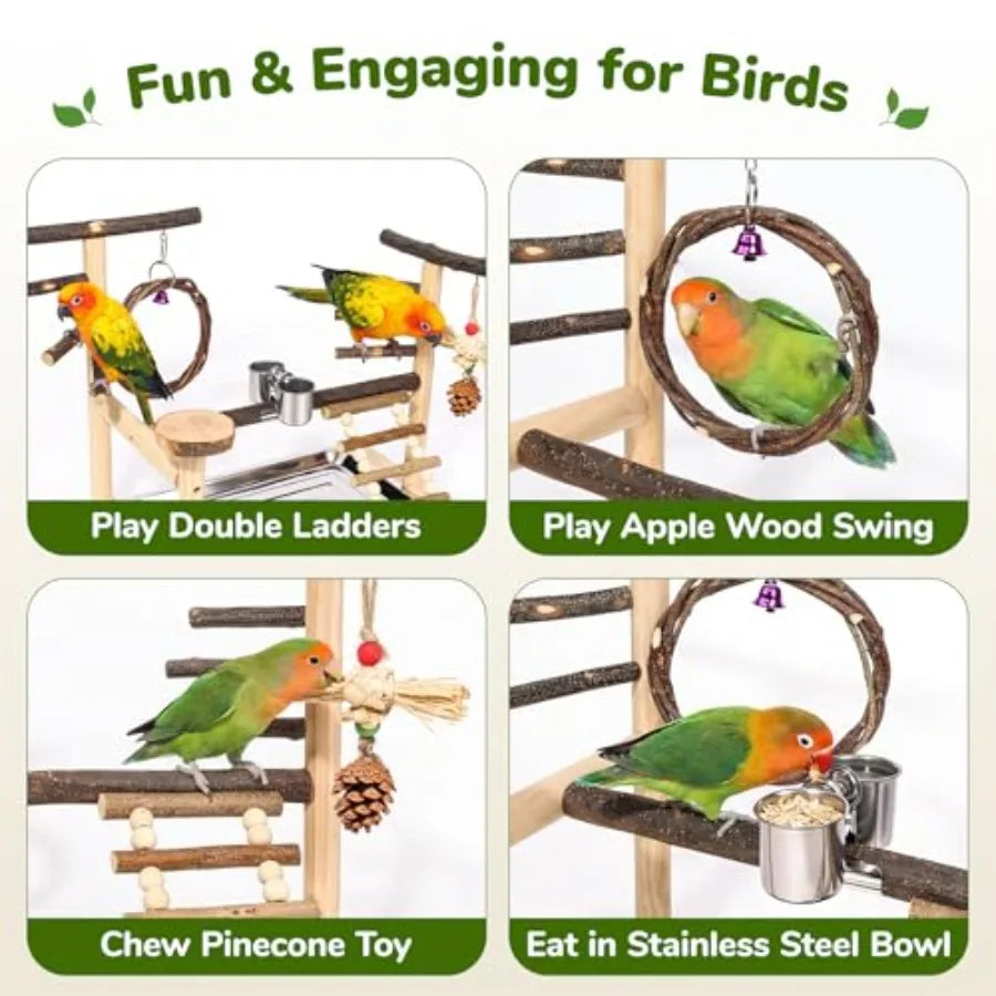Bird Playground, Parrot Stand with Feeding Cup, Swing, Chew Toys, Removable Tray, Suitable for Small to Medium Birds, Ideal Per