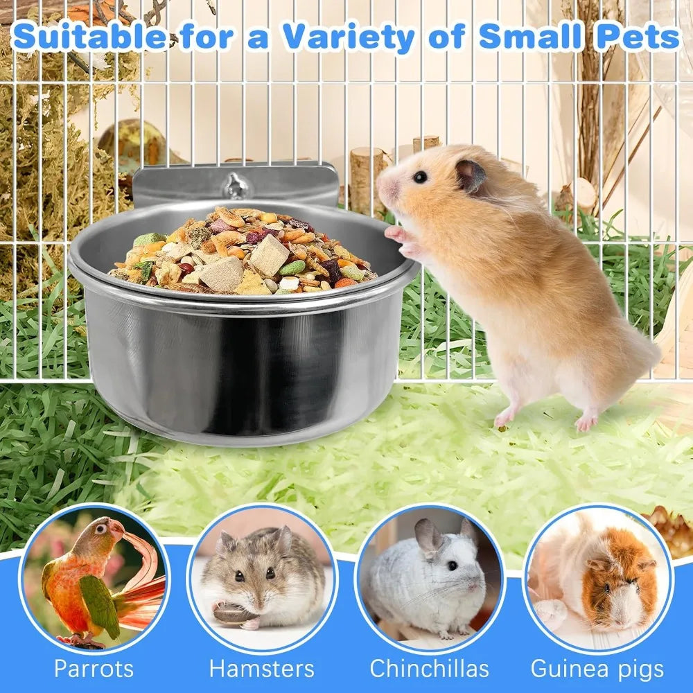 Bird Cage Feeder Cups 2PCS Parrot Food Water Bowl Holder Clamp for Budgie Cockatiel Conure Lovebird African Grey Chinchilla Pet Bird Supplies