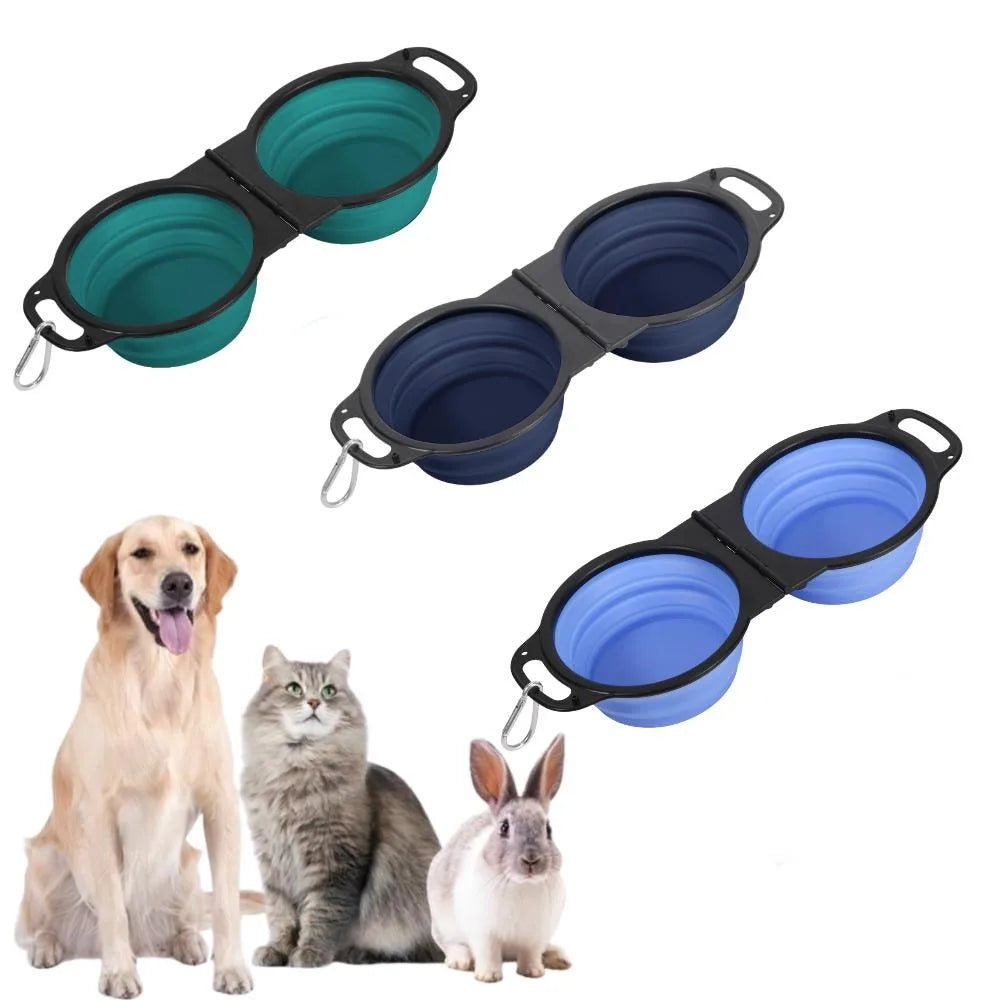 3 PCS Collapsible Pet Double Bowls Portable Dog Travel Bowl Foldable Dog Food Bowl Water Bowl for Outdoor Traveling Camping Walking Supplies, Suitable for Most Pets To Use