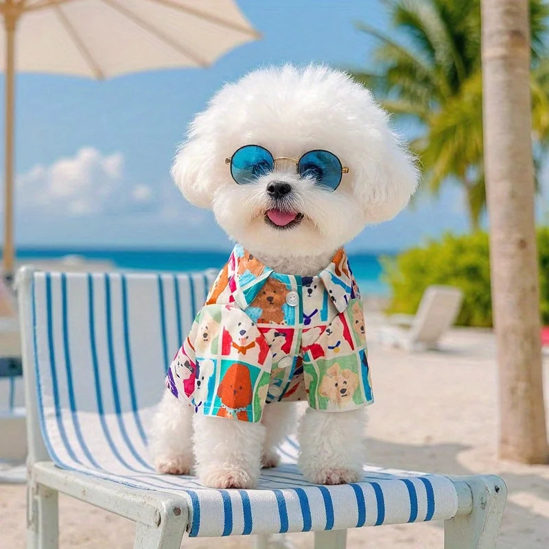 Small Dog Shirt for Teddy Bichon, Lightweight Breathable Plaid Cartoon Pet Clothes, Stylish Puppy Outfit XS-XL