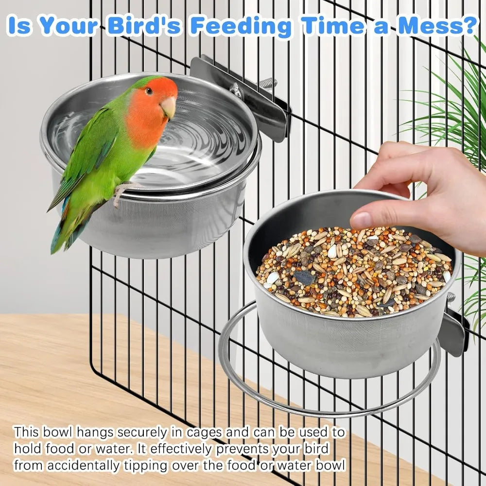 Bird Cage Feeder Cups 2PCS Parrot Food Water Bowl Holder Clamp for Budgie Cockatiel Conure Lovebird African Grey Chinchilla Pet Bird Supplies