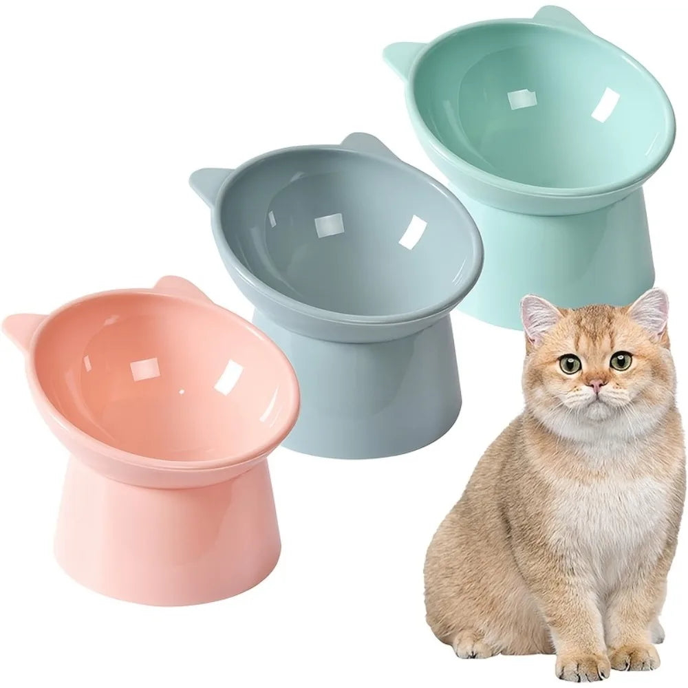 Elevated Cat Bowls Set with Cat-Ear Shape, Raised Heavy-Duty Feeder with Anti-Slip Base & Comfort Neck Design for Indoor Cats