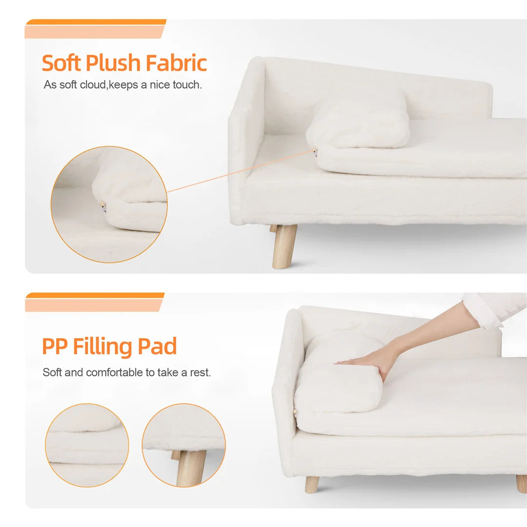 L-Shape Dog Sofa Bed Cat Cushion Stool Warm Nesting Couch with Rubber Wooden Legs Soft Comfortable Pet Furniture