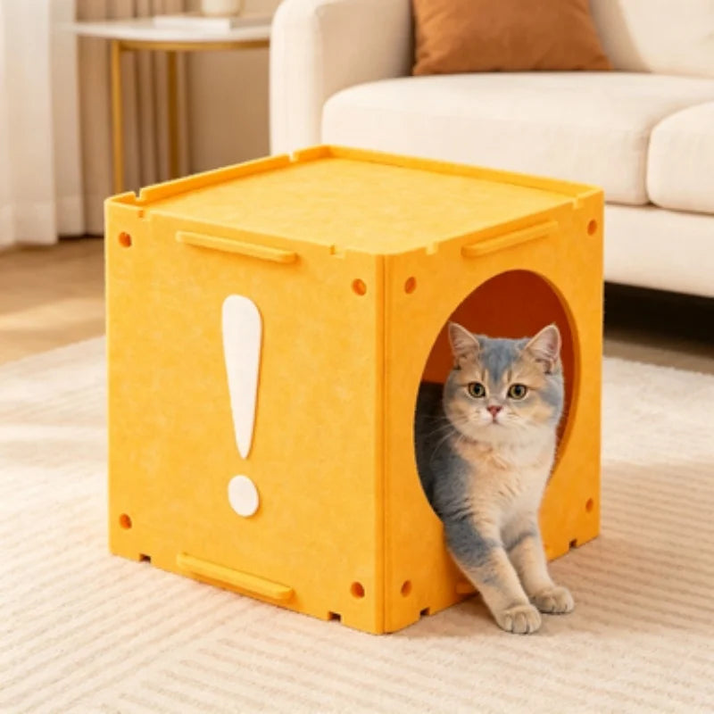 Extra Large Cartoon Cat House All-Season Enclosed Rabbit Hutch with Cat Cabinet Bed for Indoor Cats And Small Rabbits