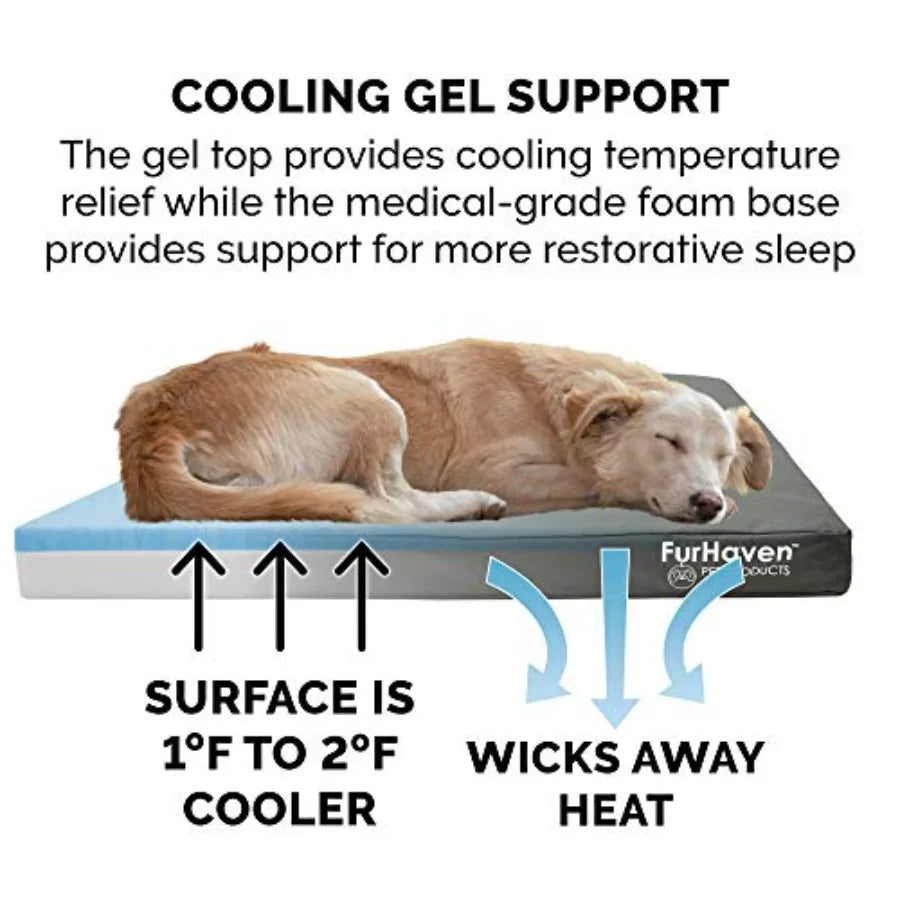 Water-Resistant Cooling Gel Dog Bed for Large Dogs w/ Removable Washable Cover For Dogs Up to 125 lbs - Indoor/Outdoor Logo Pri