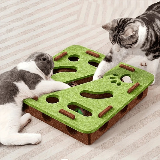 New Interactive Cat Toy, Cat Puzzle Toy With Maze Tunnel And Bell Ball, Durable Felt Material, Battery-Free, Suitable For Indoor Cats