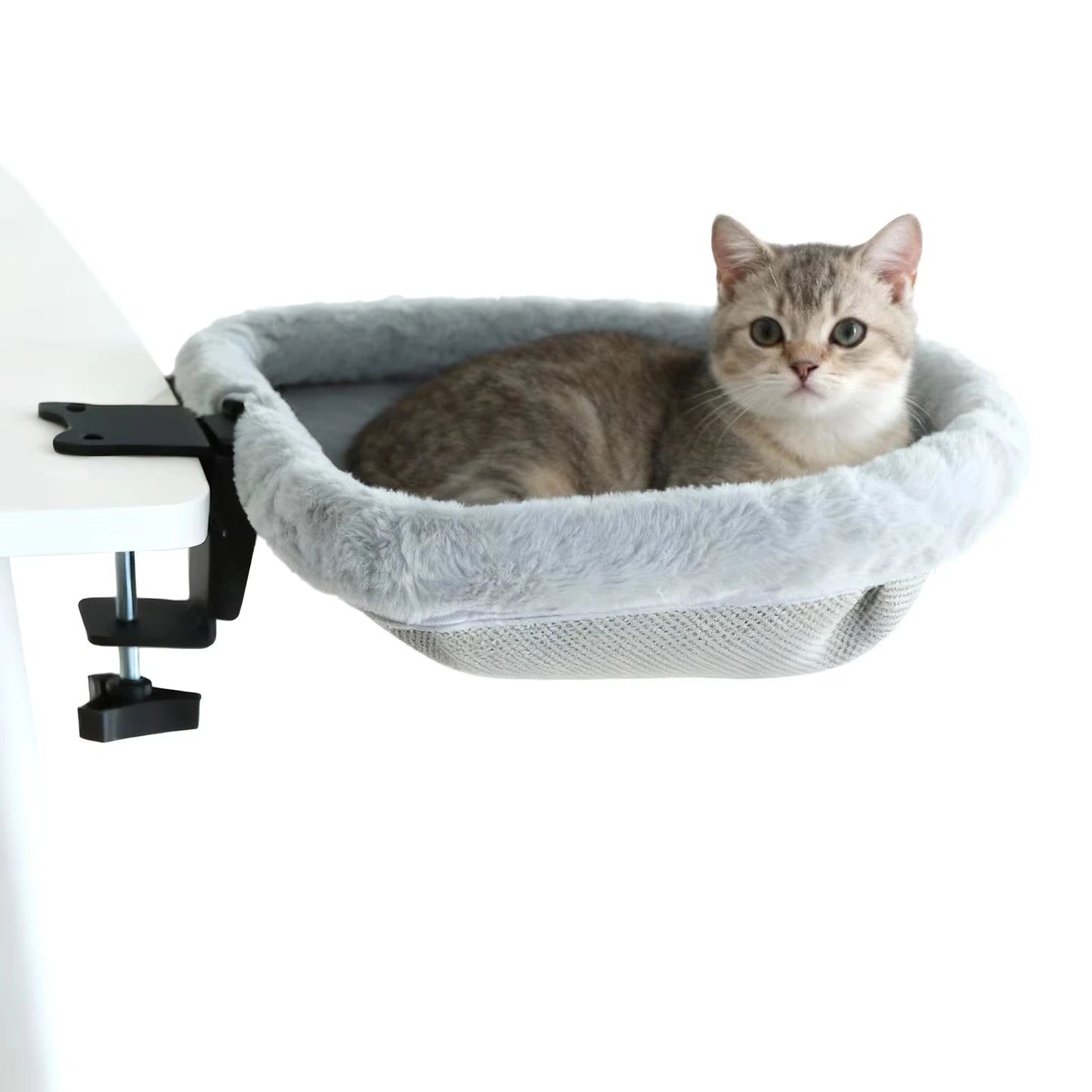 Foldable Semi-Circular Cat Desk Bed Space Saving Hammock Non-Slip Clamp Mount Cat Perch Comfortable Sunken Nest for Home Office Indoor Cats