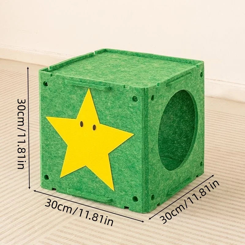 Extra Large Cartoon Cat House All-Season Enclosed Rabbit Hutch with Cat Cabinet Bed for Indoor Cats And Small Rabbits