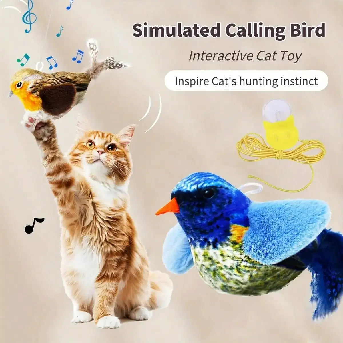 Interactive Cat Toy With Realistic Bird Sounds - No Battery Required, Hanging And Detachable Plaything Hot lifelike Bird Vivid Cat Toys Pet Catnip Simulation Molding Cat Teaser with Feather Soft Plush Fabric Toys for Kitten