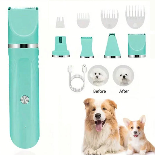 4-in-1 Pet Hair Clipper Rechargeable Dog Cat Trimmer Kit Cordless Electric Grooming Shaver with Comb Guide for Puppy Kitten