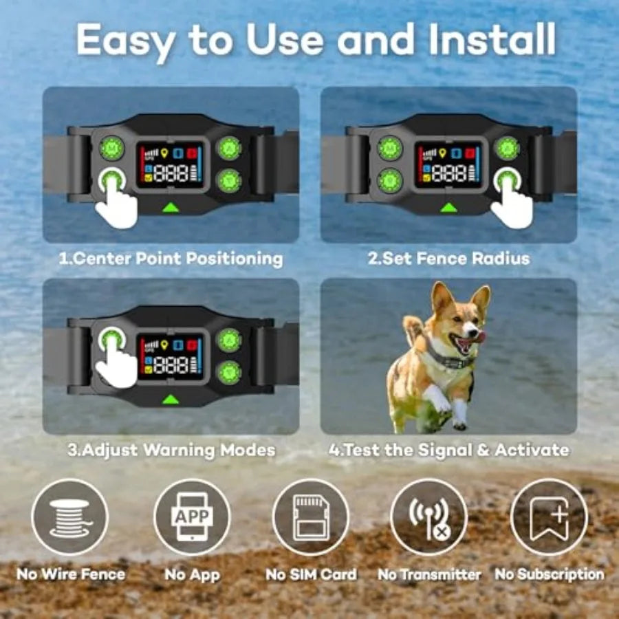GPS Wireless Dog Fence, Rechargeable Electric Dog Collar with 3 Training Modes, Radius 25-999 Yards, IPX7 Waterproof Invisible