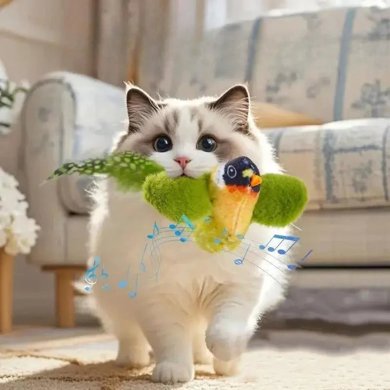Wall Hanging Sound Sensing Realistic Bird Plush Catnip Toy Interactive Kitten Chasing Teaser Indoor Pet Entertainment Play Accessory