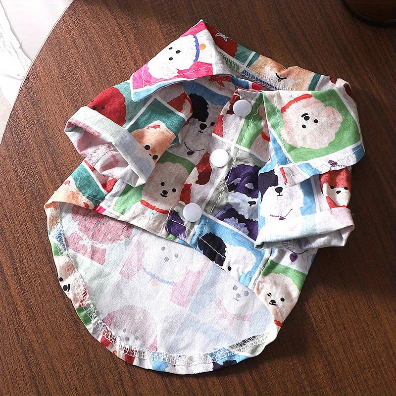 Small Dog Shirt for Teddy Bichon, Lightweight Breathable Plaid Cartoon Pet Clothes, Stylish Puppy Outfit XS-XL
