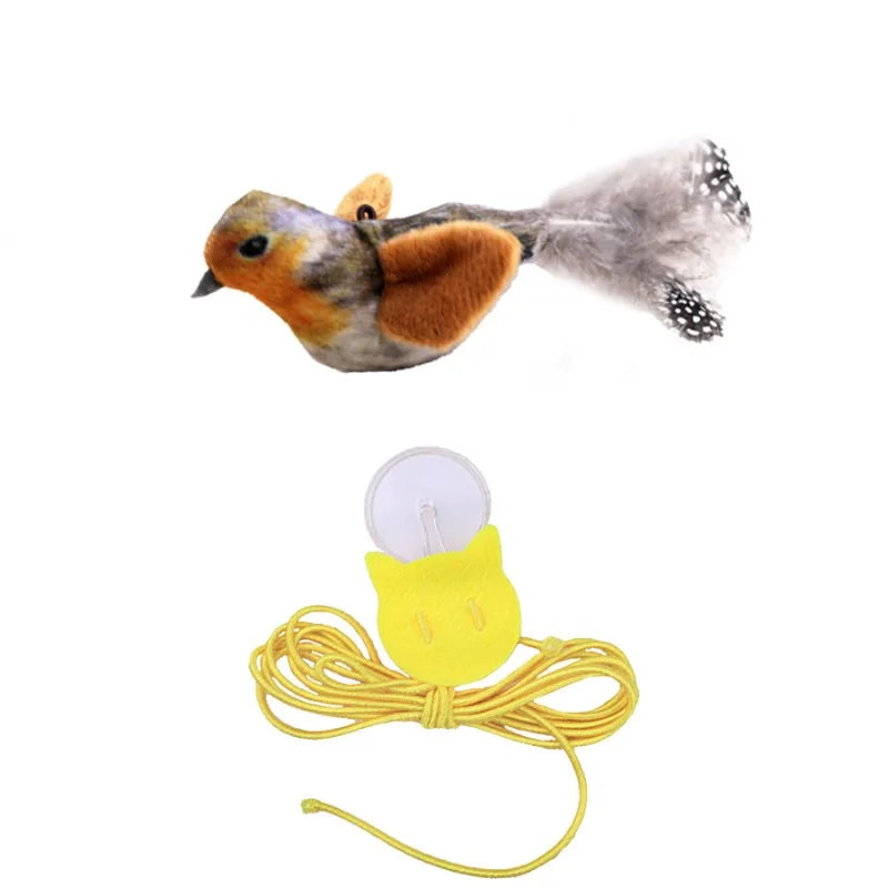 Wall Hanging Sound Sensing Realistic Bird Plush Catnip Toy Interactive Kitten Chasing Teaser Indoor Pet Entertainment Play Accessory