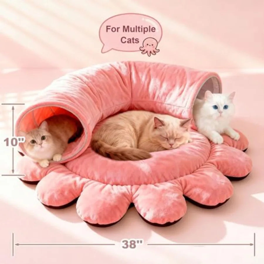 Cat Tunnel Bed with 20 Cat Toys Collapsible Play Tunnel for Indoor Cats Kitten Toys for Indoor Kittens Octopus Shaped