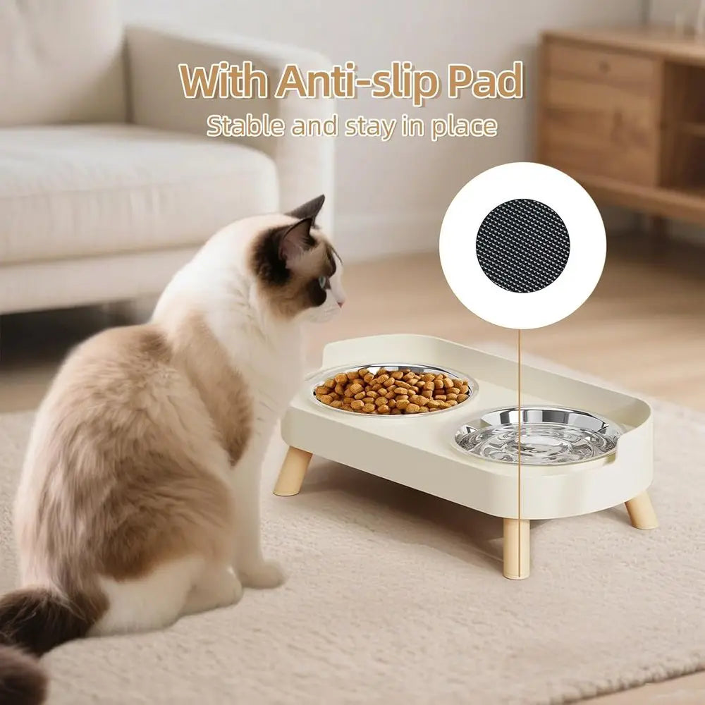 Elevated Cat Bowl, Raised Food and Water Bowl Set for Indoor Cats, Anti-Spill with 2 Stainless Steel Pet Food Bowls for Cats and
