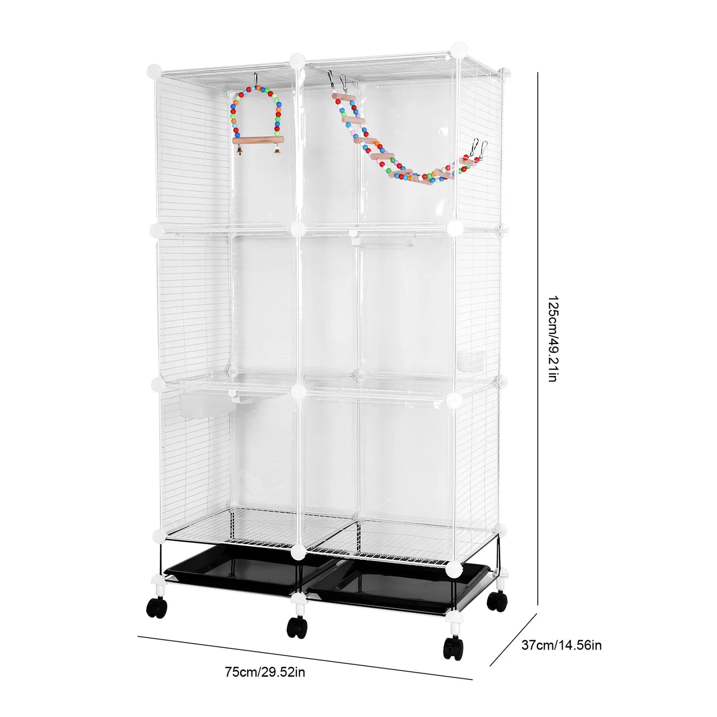 Big Flight Bird Cage Parrot Cage with Rolling Stand & Wheels & Stand Tray Swing Ladder Wide Birdcage for Cockatiels Conure