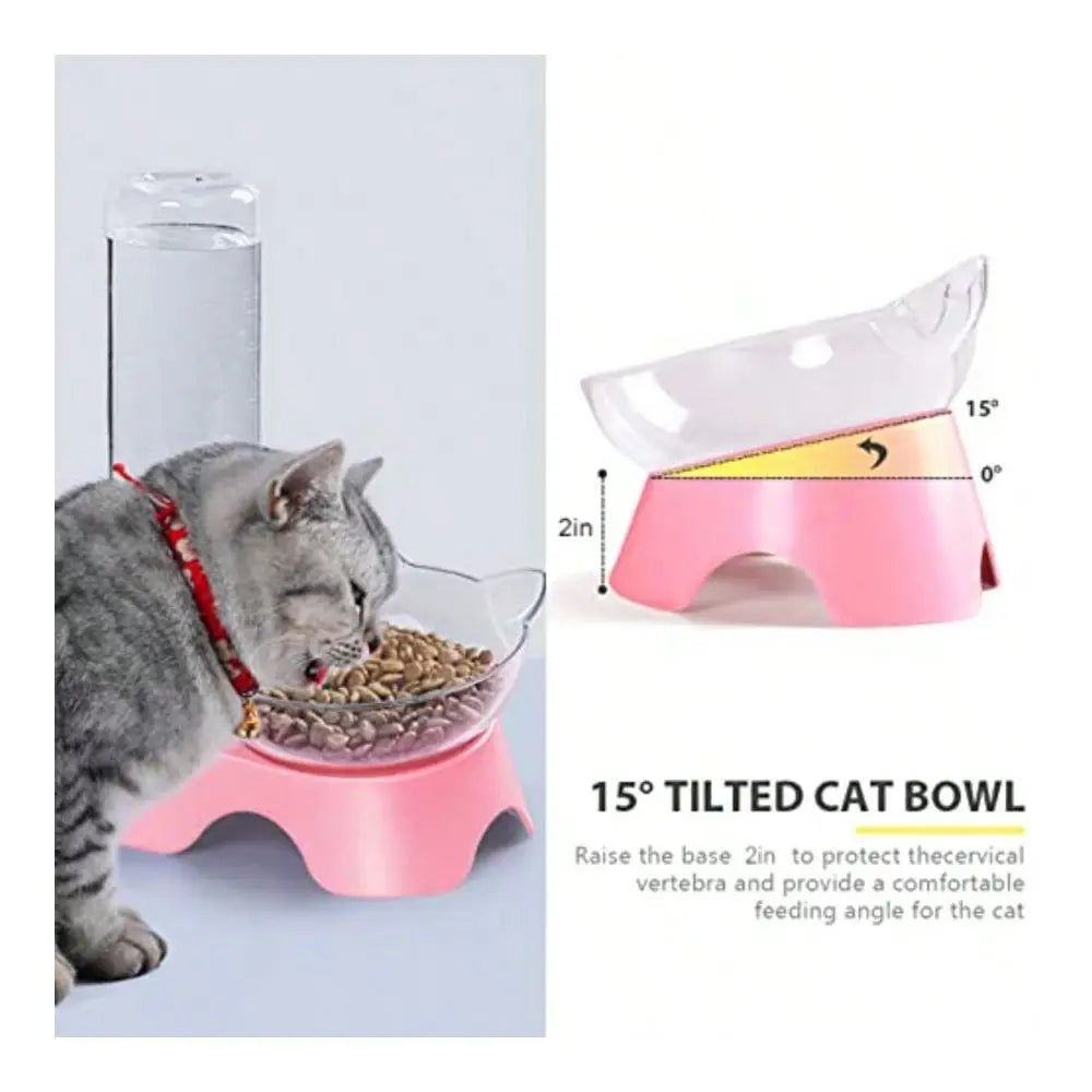 Dog Cat Bowls Pets Water And Food Bowl Set 15Tilted Water And Food Bowl Set With Automatic Waterer Bottle For Small Or Medium S