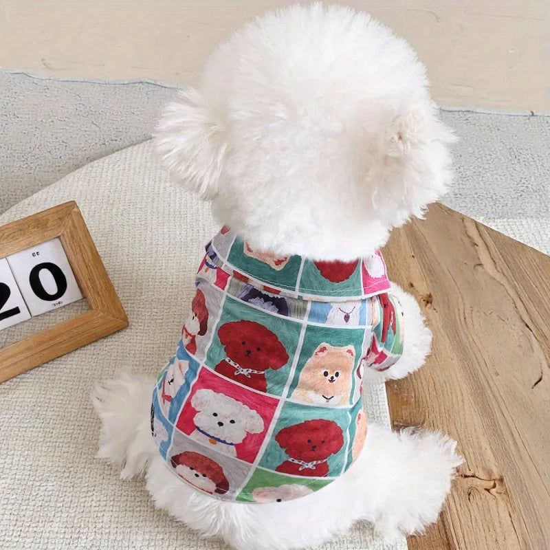 Small Dog Shirt for Teddy Bichon, Lightweight Breathable Plaid Cartoon Pet Clothes, Stylish Puppy Outfit XS-XL
