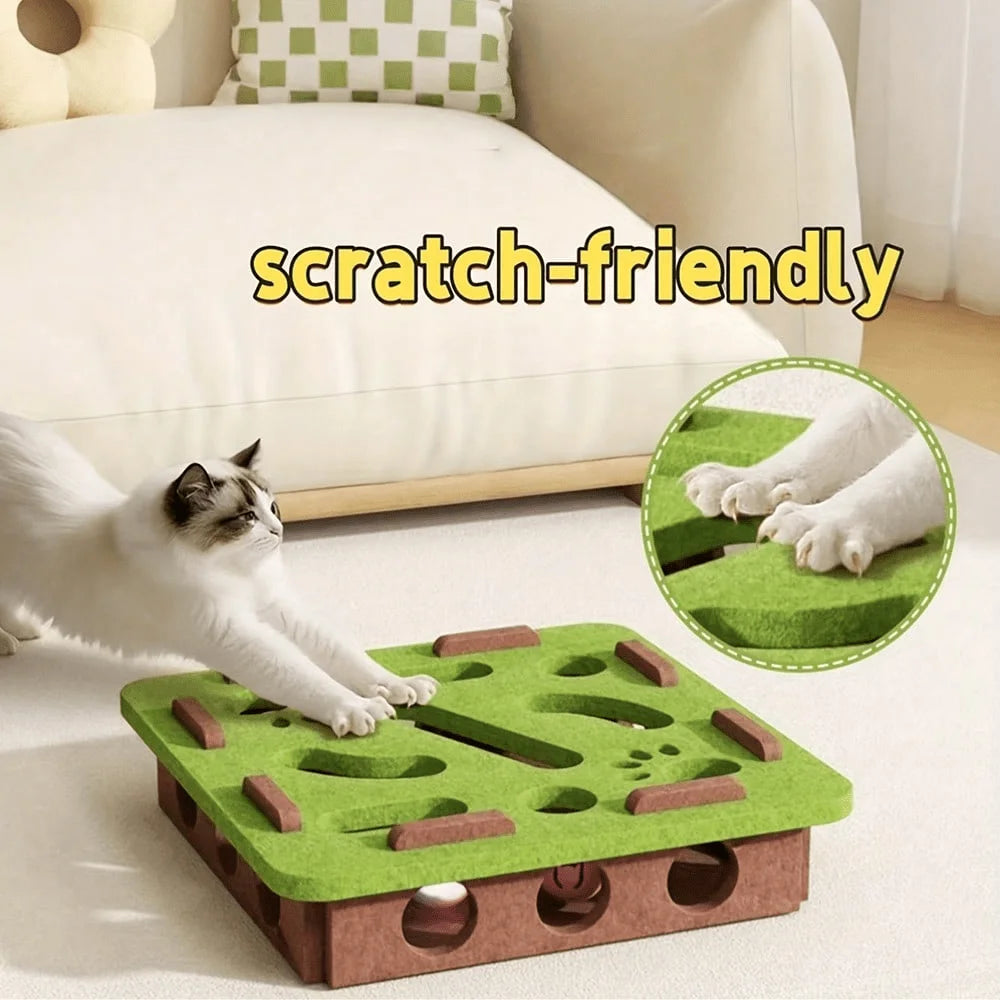 New Interactive Cat Toy, Cat Puzzle Toy With Maze Tunnel And Bell Ball, Durable Felt Material, Battery-Free, Suitable For Indoor Cats