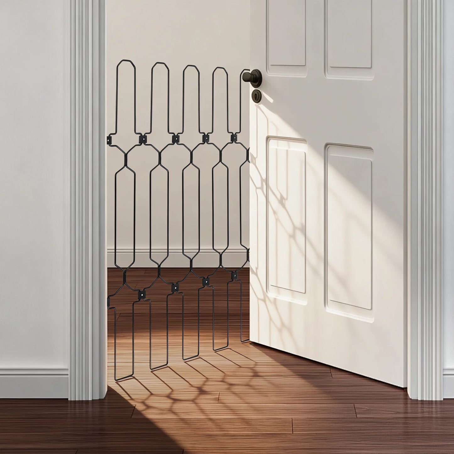 Metal Retractable Pet Fence, 30.7in Height Pet Gate, Pet Playpen With Oversized Ear-shaped Handles And Wide-hole Anchors For Door