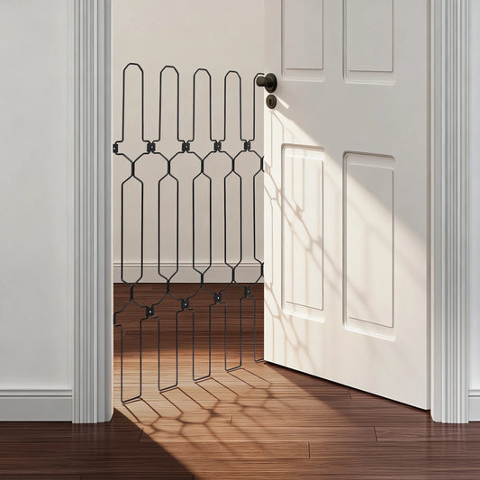Metal Retractable Pet Fence, 30.7in Height Pet Gate, Pet Playpen With Oversized Ear-shaped Handles And Wide-hole Anchors For Door