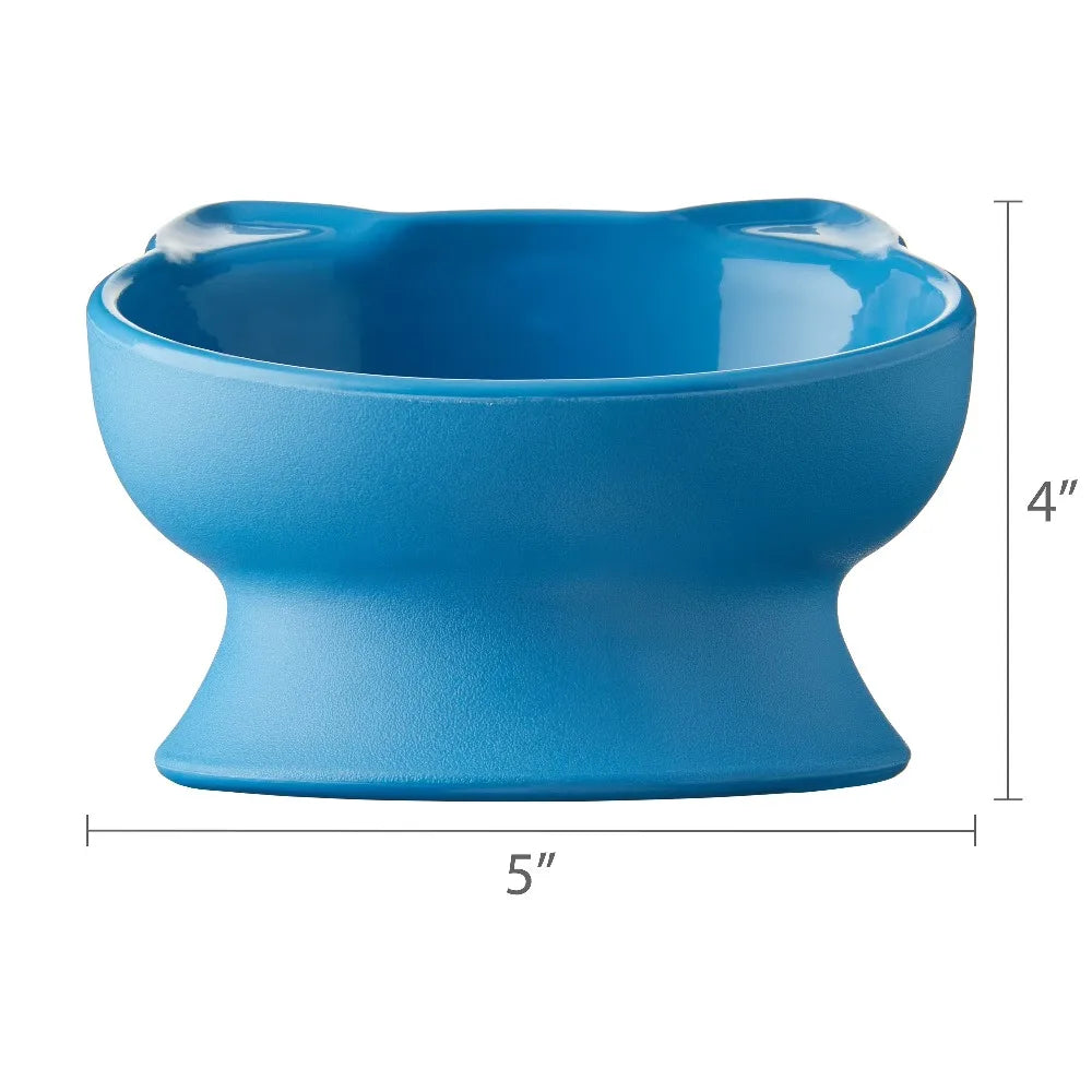 Elevated Cat Bowl with Ears Design 0.8 Cup Capacity Blue Plastic Pet Feeding Dish for Cats and Small Dogs
