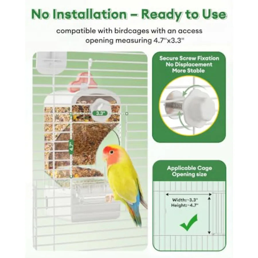 80% bird keepers switch to this automatic cage bird feeder! Anti-spill, no cleaning needed, large capacity pull-out grain storage, universal for parakeets, no installation required