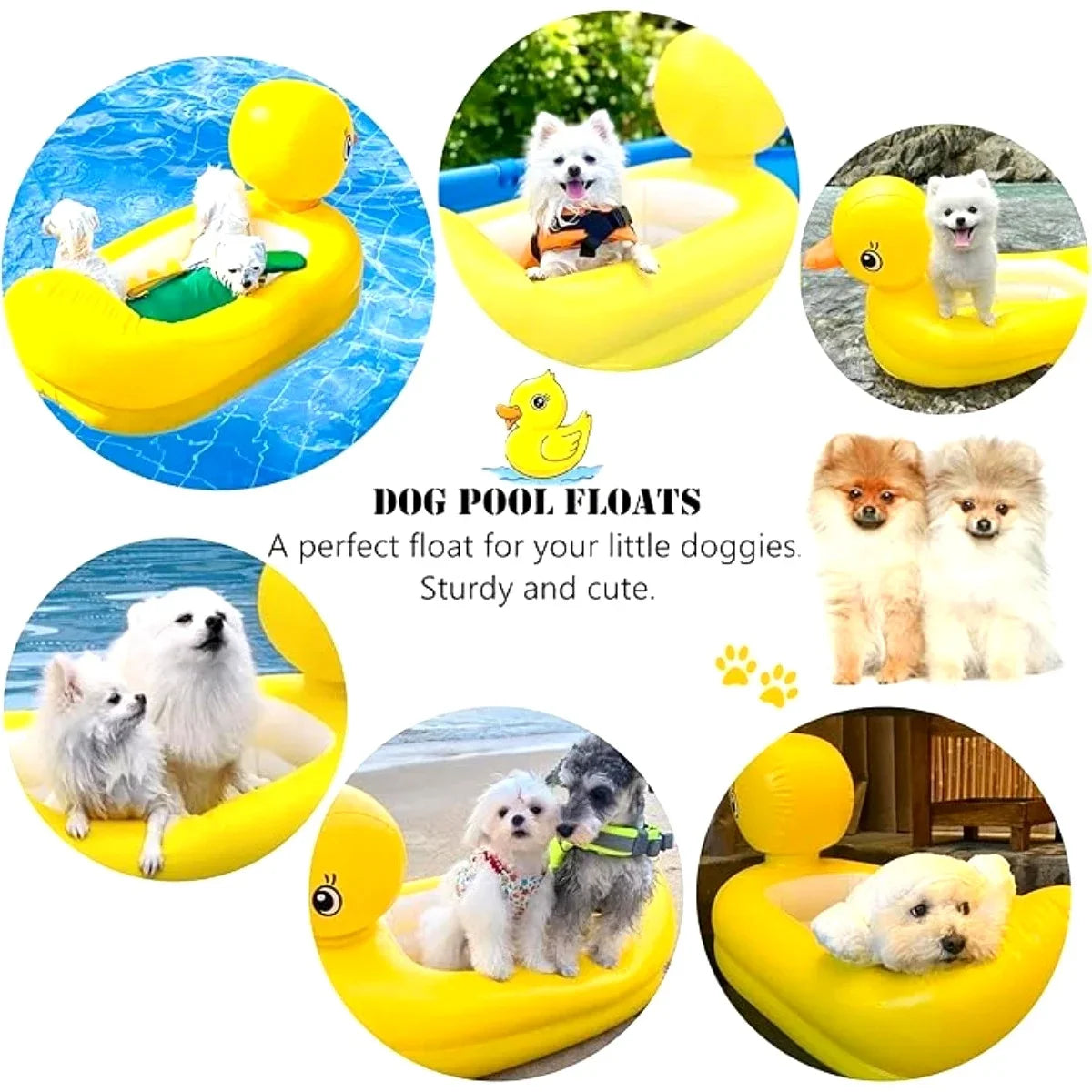 2in1 Dogs Pool Float Inflatable Foldable Pvc Dog Swimming Pool Yellow Duck Float for 22 Lb Pets Summer Pool Interactive Pet Toys