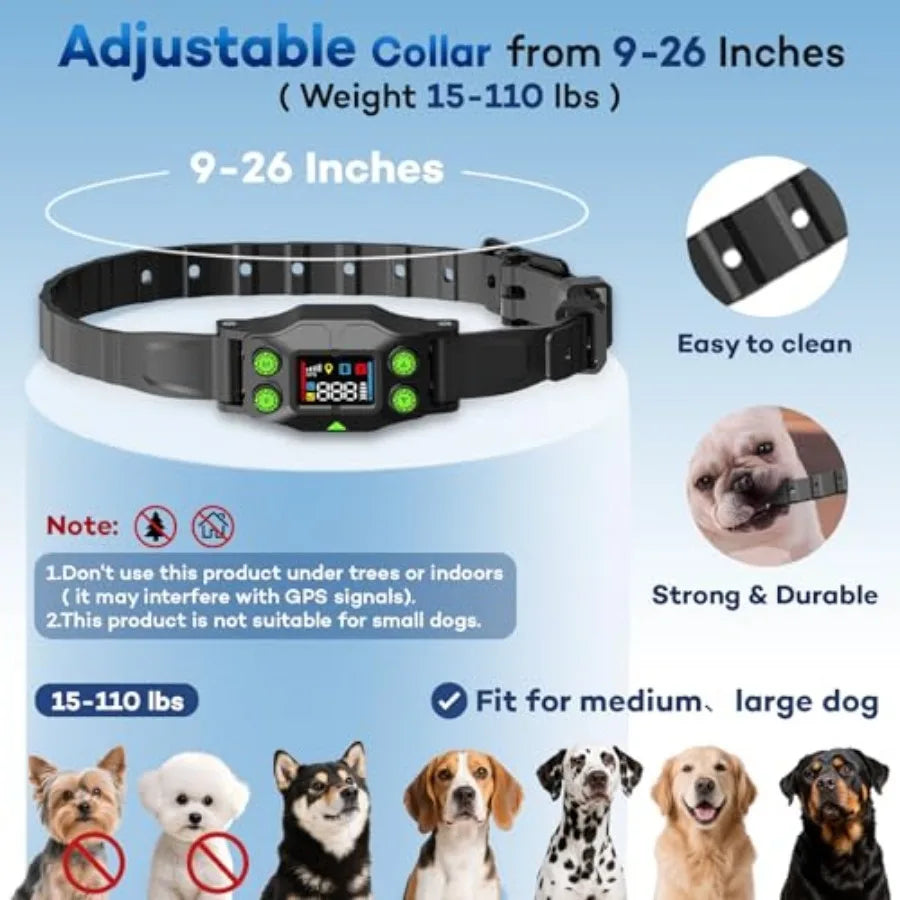 GPS Wireless Dog Fence, Rechargeable Electric Dog Collar with 3 Training Modes, Radius 25-999 Yards, IPX7 Waterproof Invisible