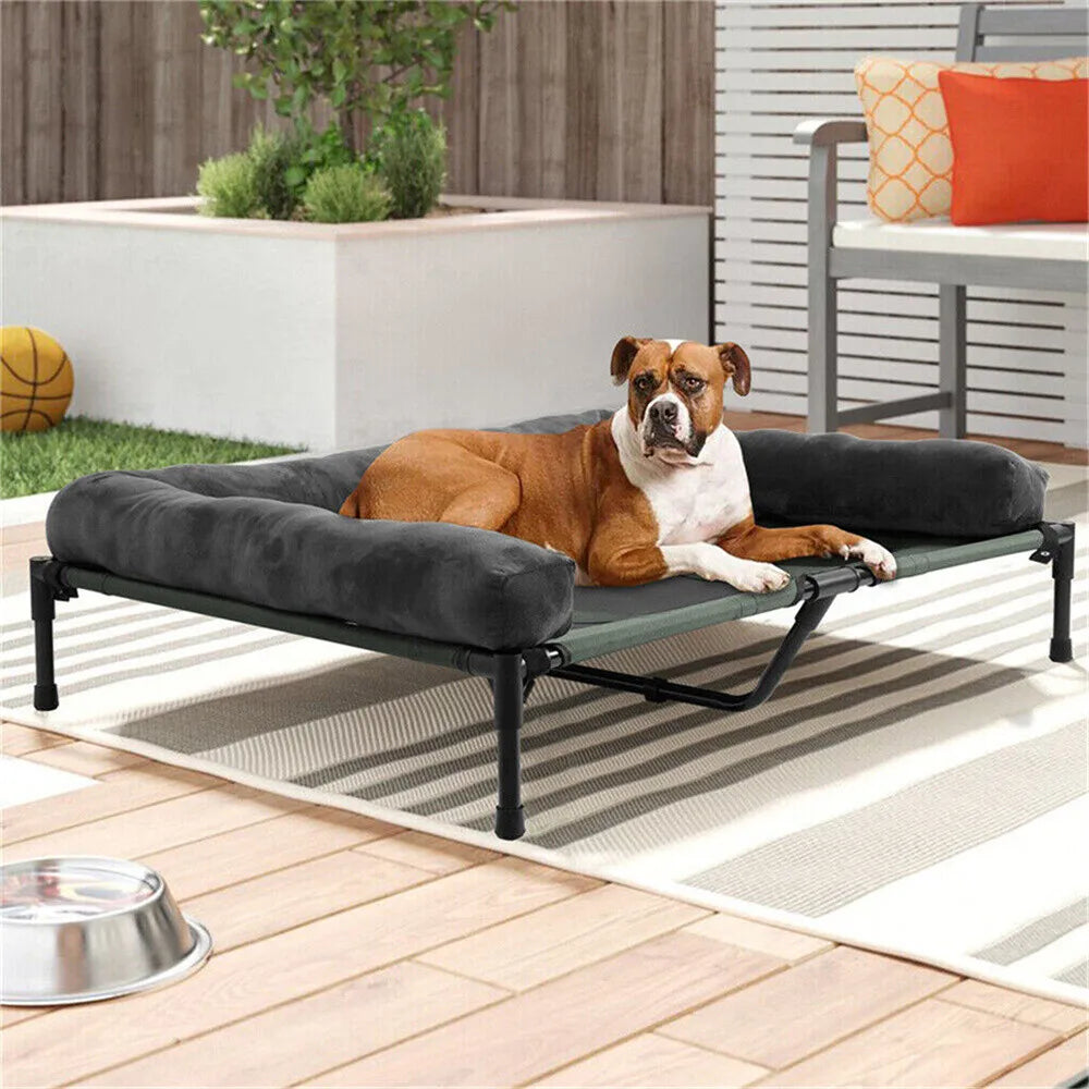 XXL XL Large Dog Bed Outdoor Raised Dog Bed with Cooling Breathable Mat and Soft Plush Mat Pet Puppy Camping Cot for Home Garden